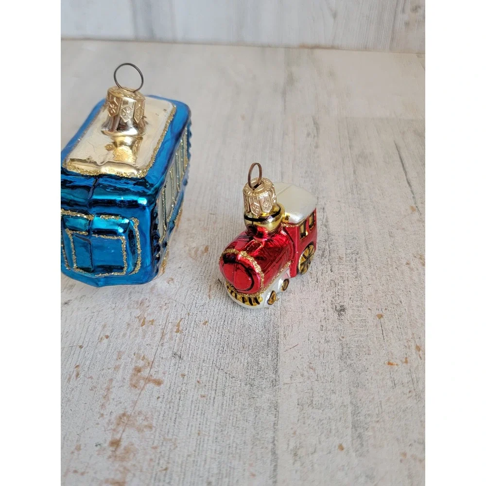 Poland train caboose front cart set vintage glass ornament Xmas glitter